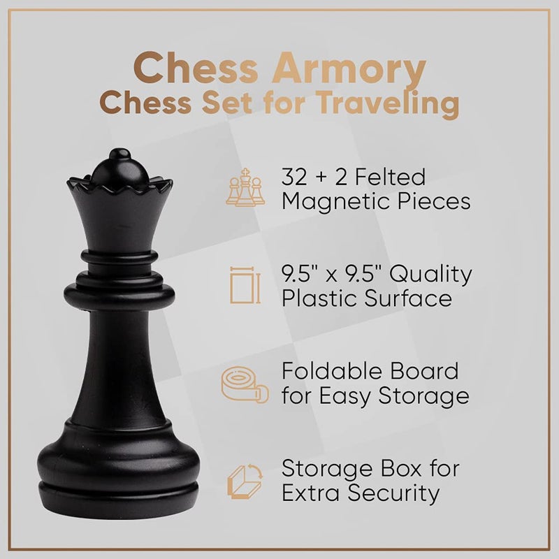 Chess Armory Magnetic 9.5 Inches Travel Chess Set - Folding Board with Storage Box & 2 Extra Queen. - Image 3